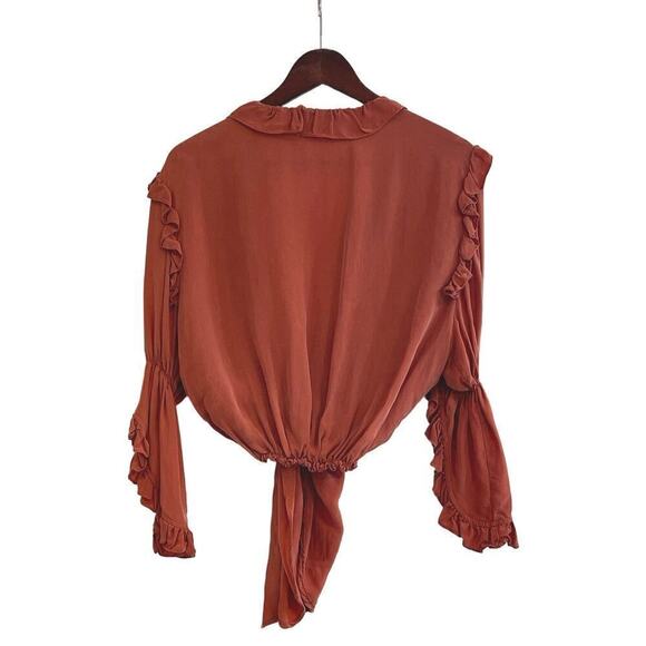 LUG VON SIGA Women’s Bianca Tie Top Ruffled Blouse Size 38 Rust/Coral Color - Picture 4 of 7